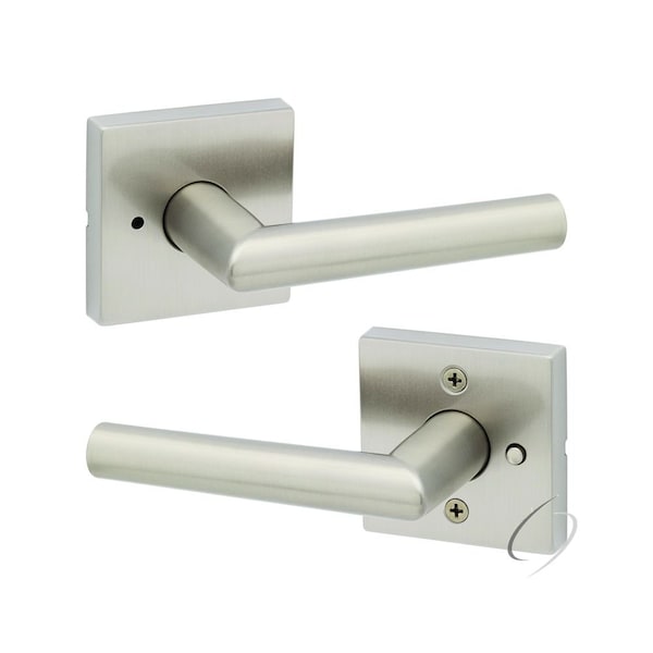 Milan Lever with Square Rose Privacy Door Lock with 6AL Latch and RCS Strike Satin Nickel Finish